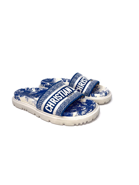 クリスチャンディオール サンダル Dwayトワルドゥジュイ 36 ネイビー Christian Dior Size 36 'Dway' Toile De Jouy Embroidered Lug Slides