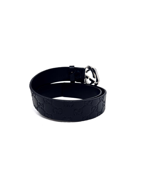 Gucci Size 80 Black WB! Interlocking Square GG Signature Leather Belt