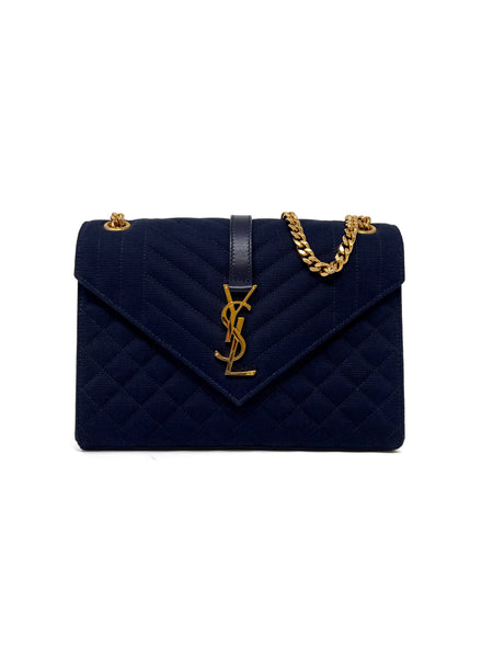✨YVES SAINT LAURENT✨ロゴプレート✨ネイビー✨ショルダーバッグ Saint Laurent '22 Envelope Triquilt MD YSL Chain Shoulder Bag