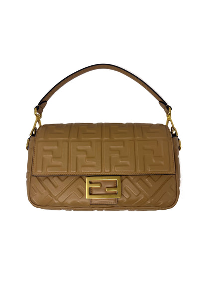 Fendi Camel/Gold WDB! 'Baguette' MD Textured Embossed FF Motif