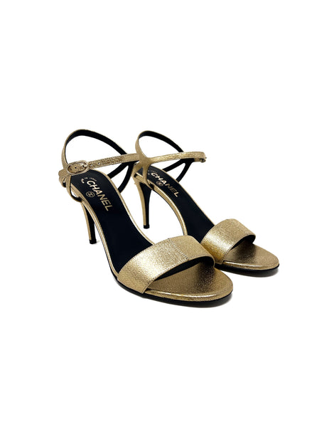 Chanel Size 41 Gold '22A Metallic Leather Strappy CC Embellished