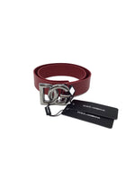 Dolce & Gabbana Size 85 Red/Ruthenium WB! Leather Crossover DG Logo Buckle Belt