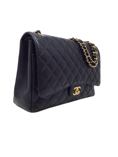 Chanel Black/Gold '14-'15 Maxi Caviar Double Flap