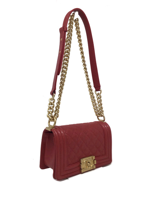 Chanel Red/Gold'19 SM Caviar Quilted 'Boy Bag'
