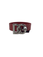 Dolce & Gabbana Size 85 Red/Ruthenium WB! Leather Crossover DG Logo Buckle Belt