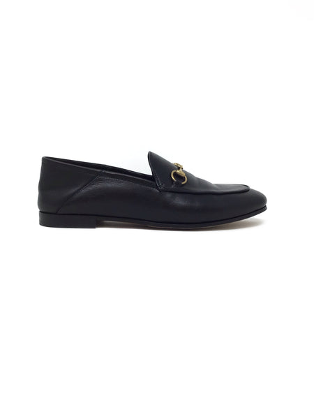 Gucci 38.5 Black '23 'Brixton' Horsebit Leather Loafers – The