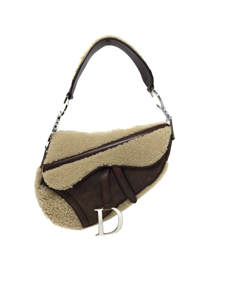 Christian Dior Brown/Tan WHB! '05 Shearling 'Flight Saddle' Bag