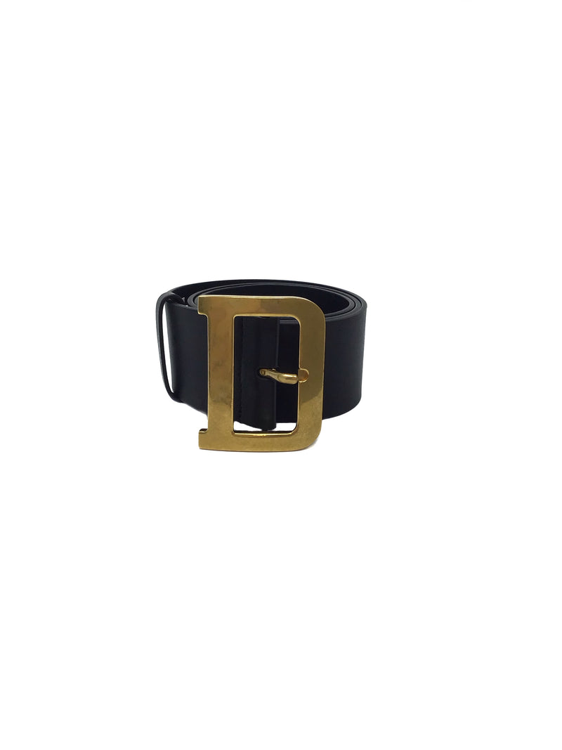 Christian Dior Size 80 Black/Gold 'Diorquake' Calfskin Wide Belt