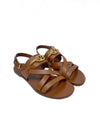 Valentino Cognac/Gold V-Logo Strappy Leather Sandal
