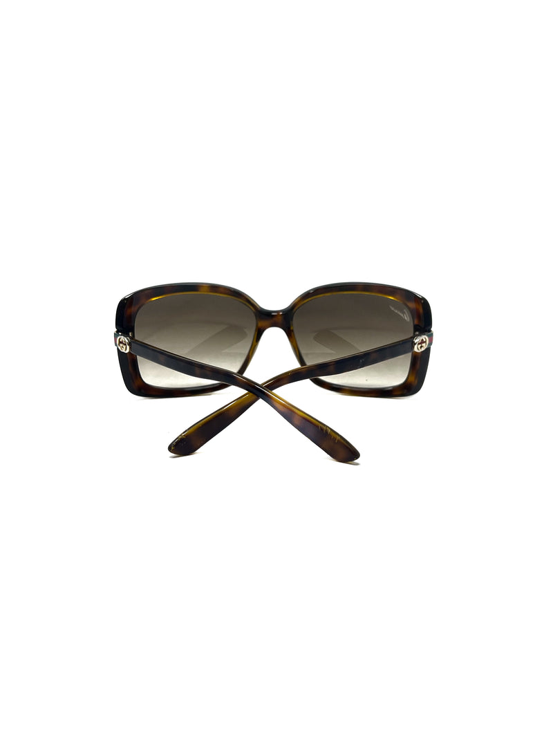 Gucci Square Frame Web Stripe Stem Sunglasses