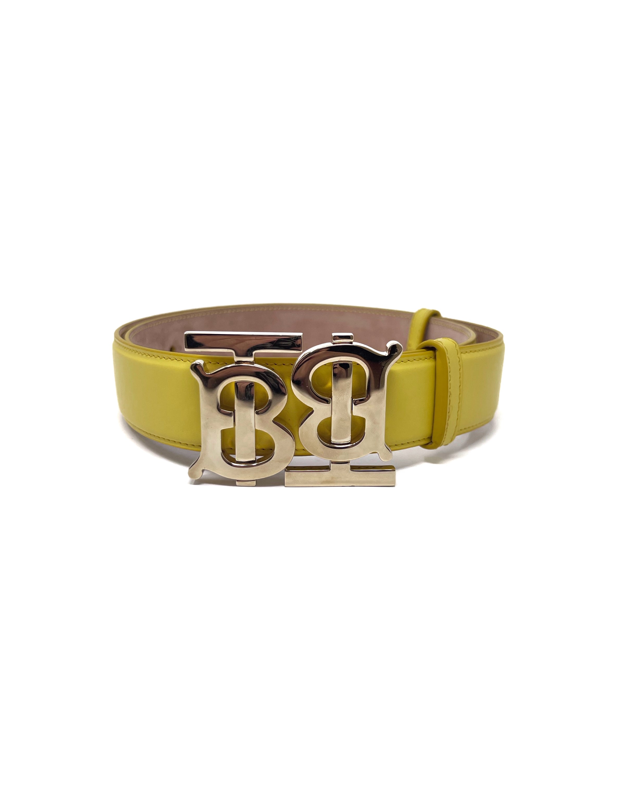 Burberry Size M Yellow/Gold WB! Double TB Logo Leather Belt – The
