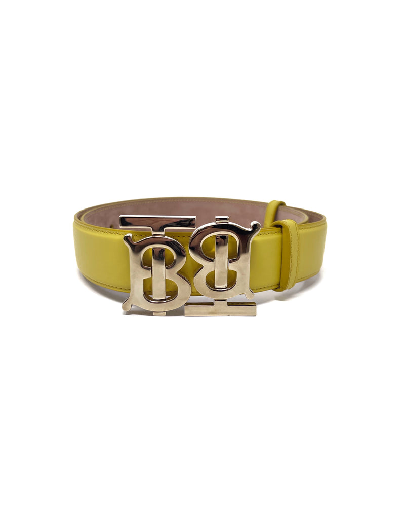 Burberry Size M Yellow Gold WB Double TB Logo Leather Belt The Little Bird