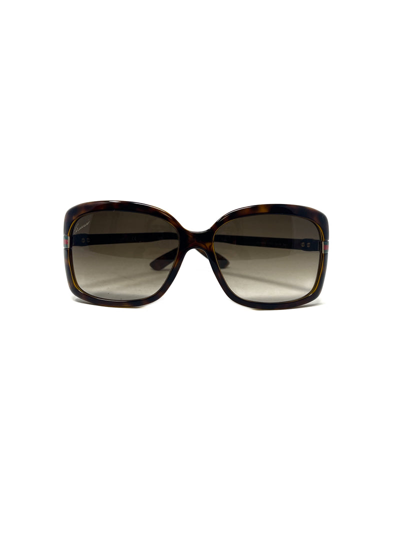 Gucci Square Frame Web Stripe Stem Sunglasses