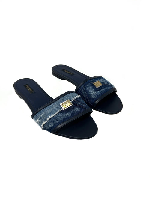 Dolce & Gabbana Size 39 Patchwork Denim Plaque Sandals