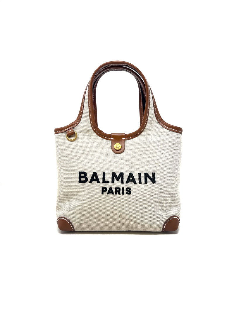 Balmain Luggage/Natural 'B-Army' Logo Canvas Mini Grocery Bag