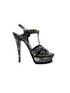 Saint Laurent Size 37 'Tribute' Metallic Calfskin Python Embossed Platform Heels