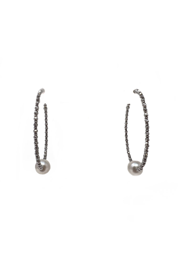 Pearls By Shari WB! 'Sparkle Bangle' 18K WG & Akoya Pearl Hoop Med Earrings
