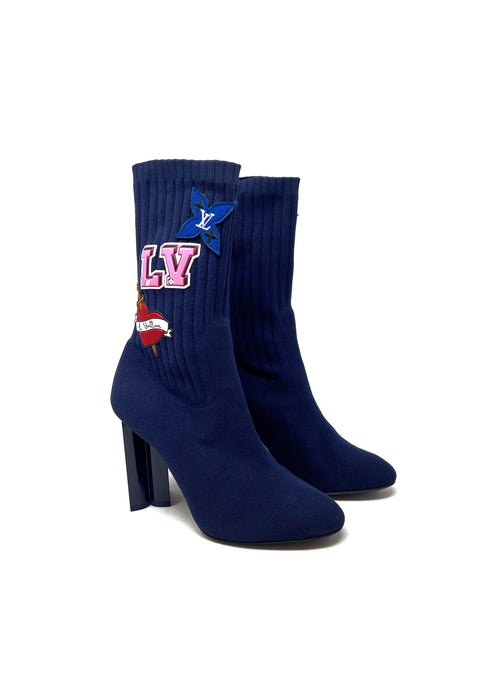 Louis Vuitton Size 38.5 'Silhouette' Logo Patches Sock Booties