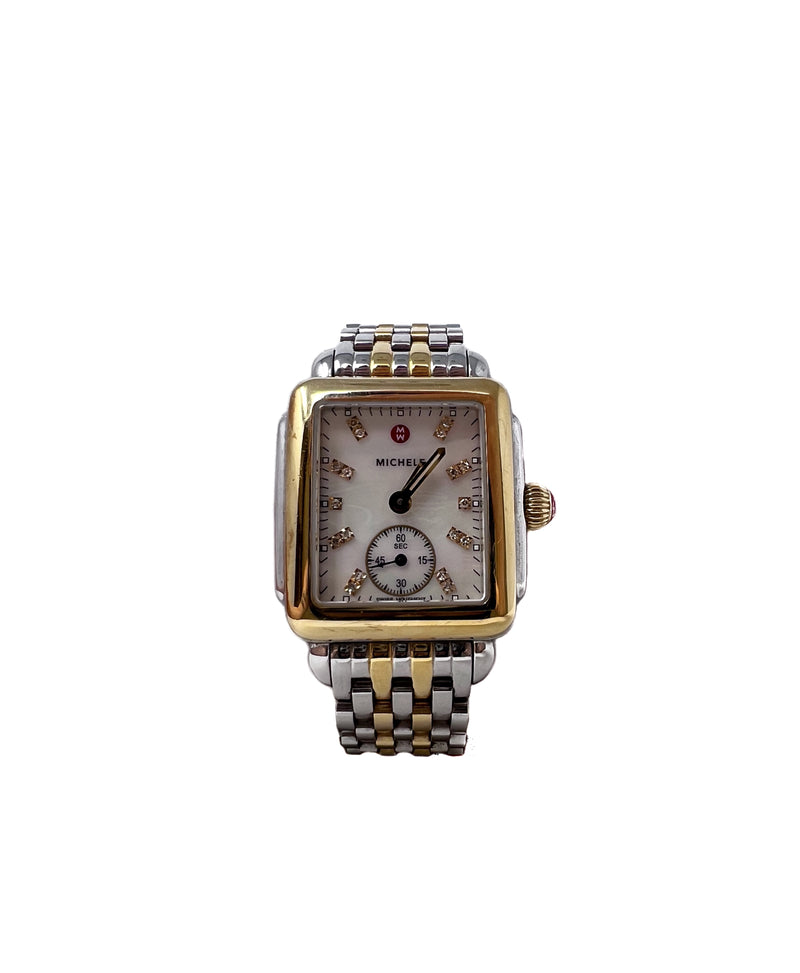 Michele Silver/Gold WB! 'Deco' Diamond MOP Two Tone Watch