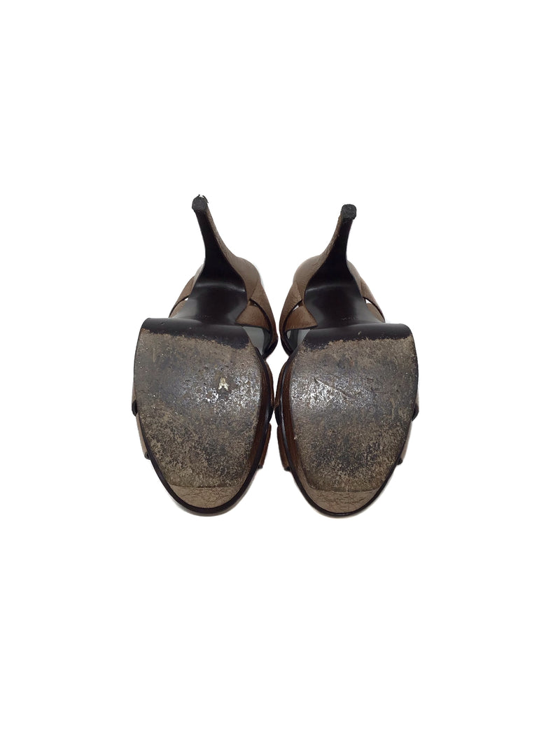 Saint Laurent W Shoe Size 39.5 High Heels Metallic Leather 'Tribute' Platform