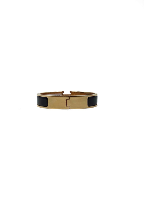 Hermes Yellow Gold NWB! 'Clic H' PM Black Enamel Bracelet