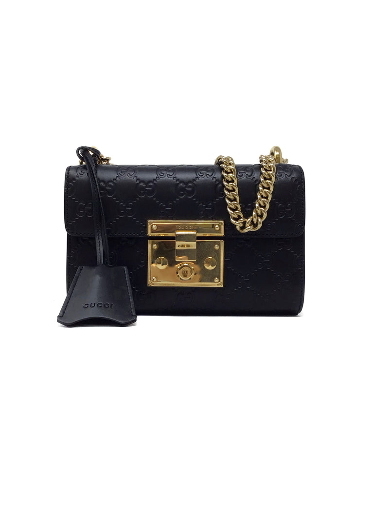 Gucci Black SM 'Padlock' Guccissima Shoulder Bag