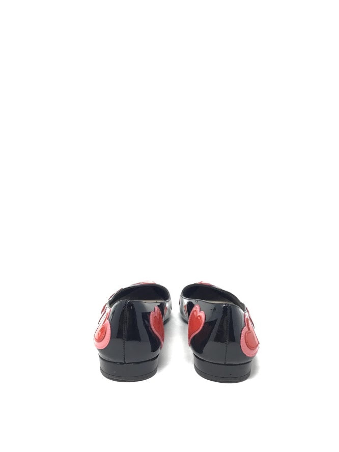 Prada W Shoe Size 36 Patent Heart Applique Pointed Toe Flats