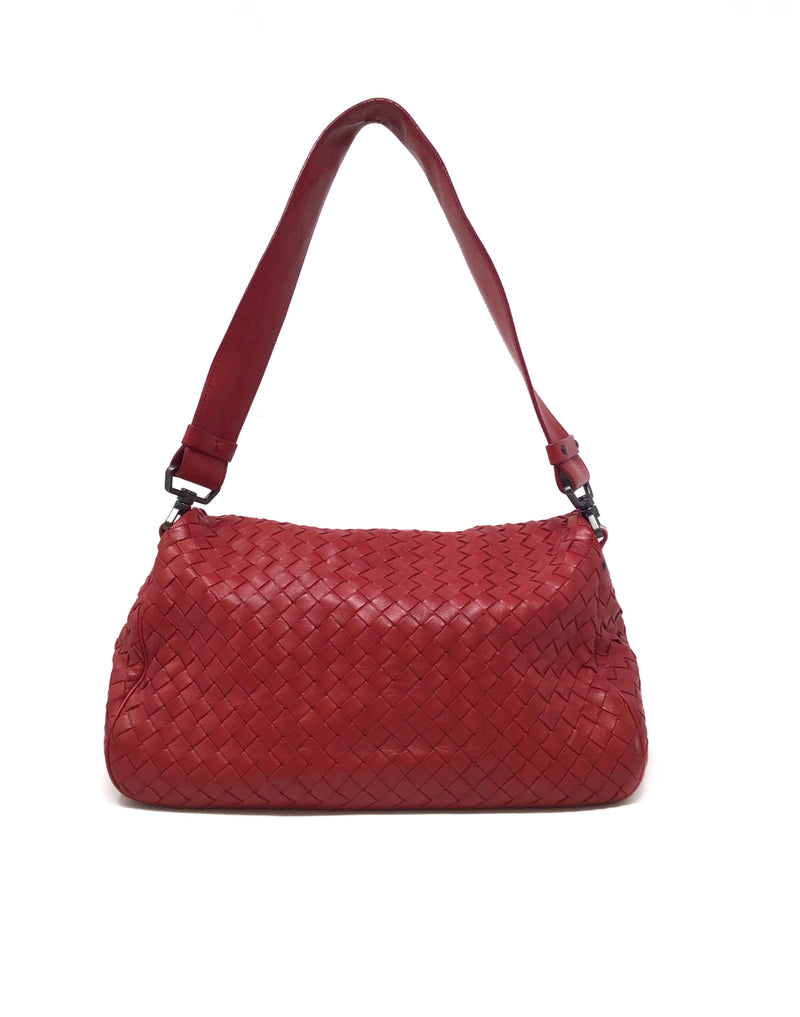 Bottega Veneta Red WDB Intrecciato Flap Shoulder Bag Mirror The Little Bird