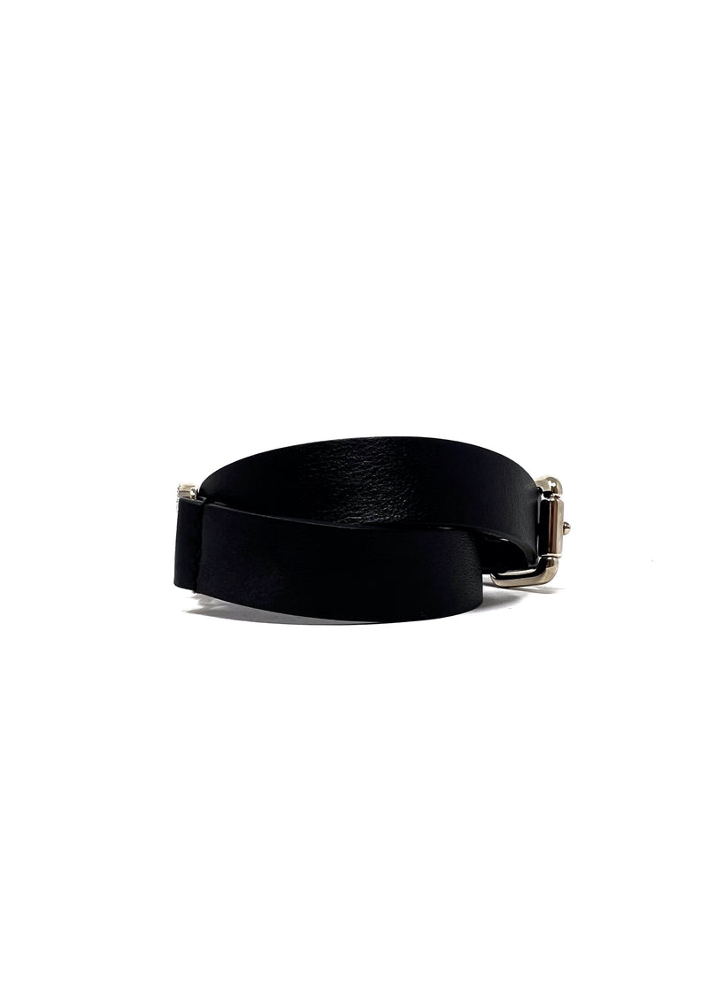 Chanel Black Crystal CC Wrap Leather Bracelet