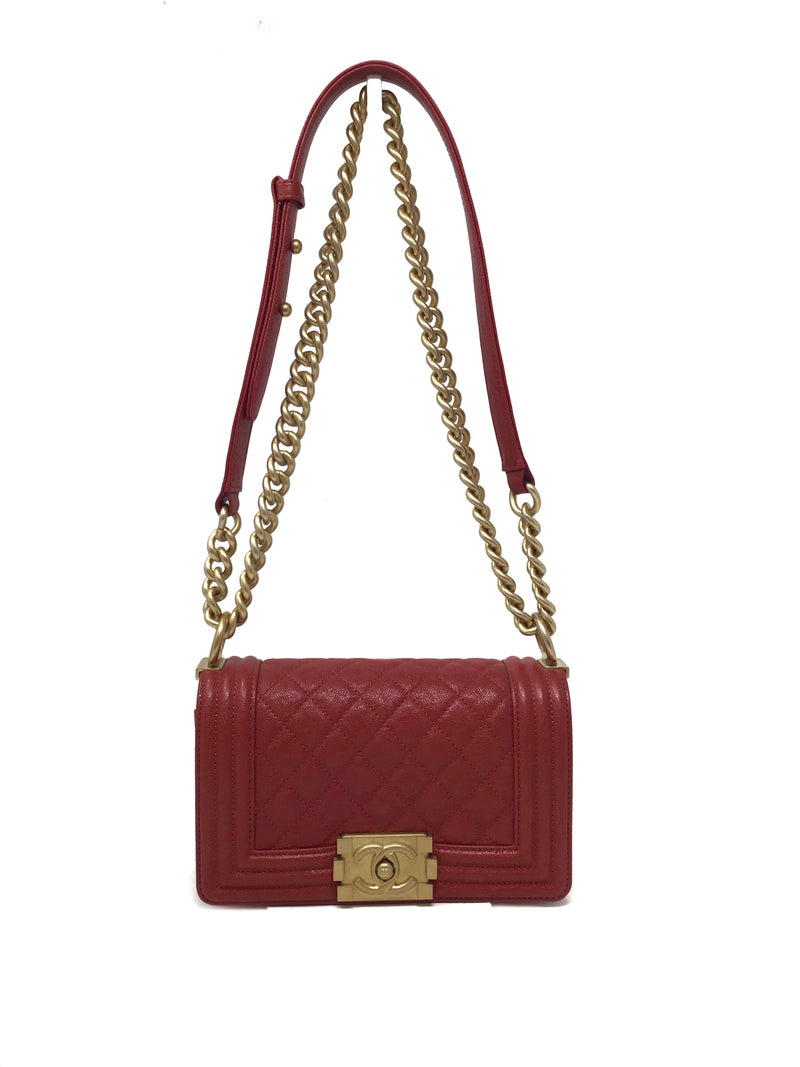 Chanel Red/Gold '19 'Boy' SM Caviar Quilted Bag