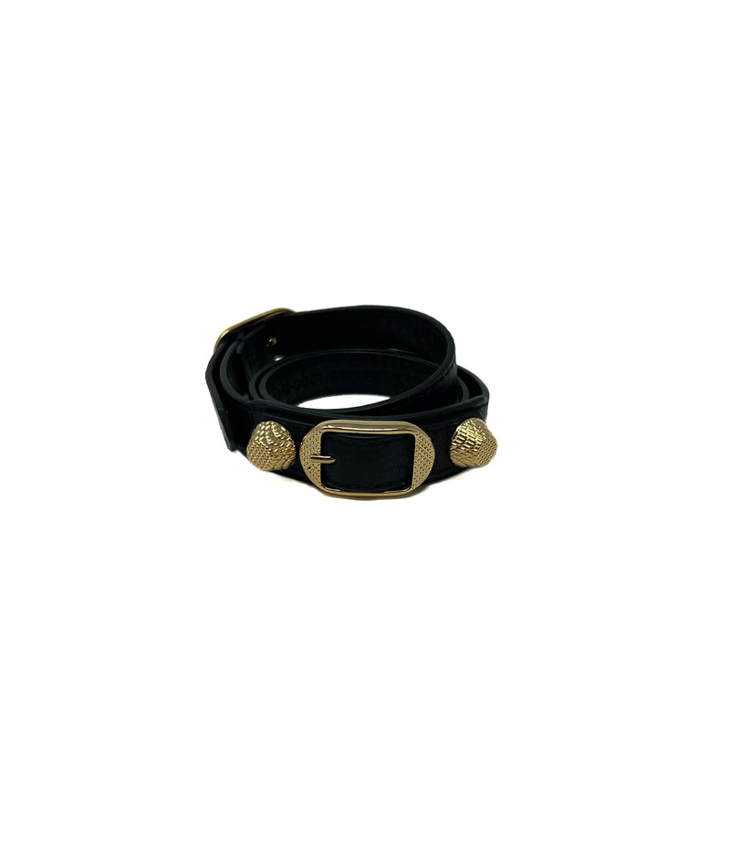 Balenciaga Black/Gold 'Arena' Leather Wrap Bracelet