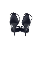 Gucci W Shoe Size 9.5 Rhinestone Logo Velvet Trim Crossover Peep Toe Heels
