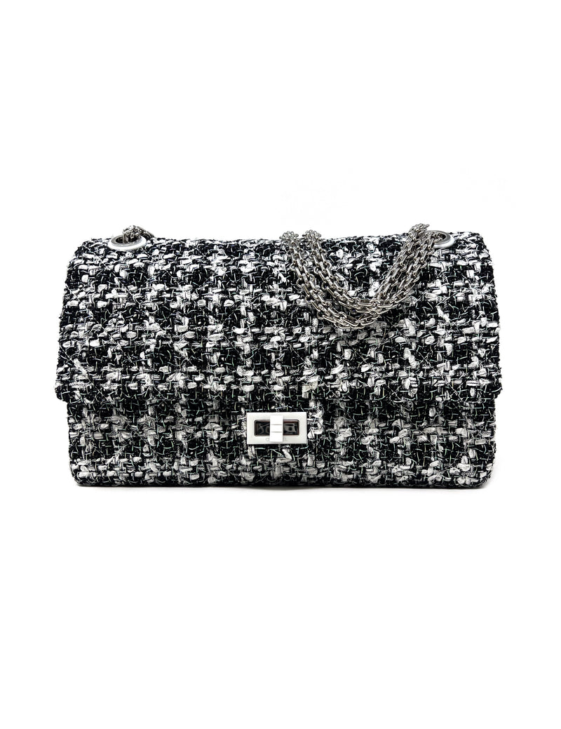 Chanel Black/White/Silver'19P Reissue 2.55 Tweed Resin 226 Double Flap Bag