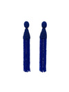 Oscar de la Renta Cobalt Beaded Tassel Linear Clip-On Earrings