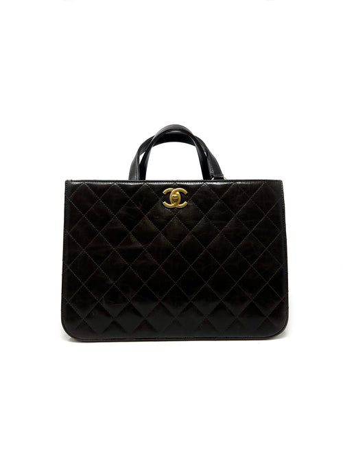 Chanel Dark Taupe Brown '17 'Straight Line' Quilted Calfskin Accordion Shopping