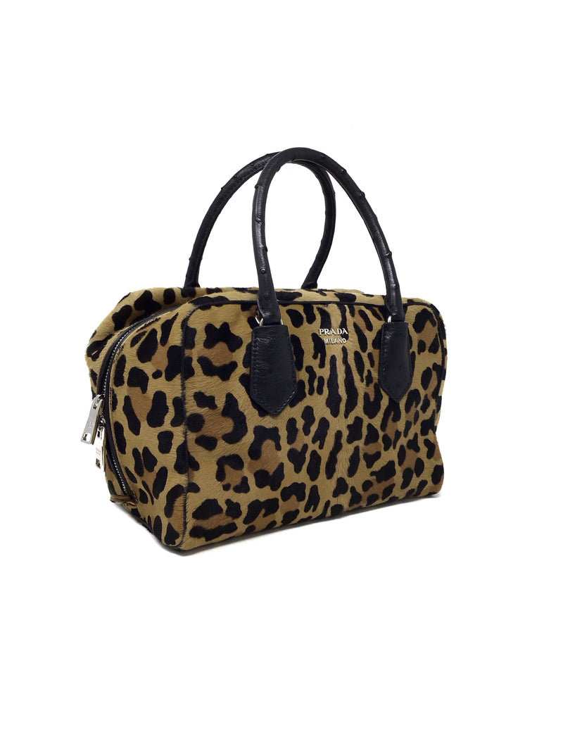 Prada Leopard '16 'Inside' Calf Hair & Ostrich Handle Bag W/Strap