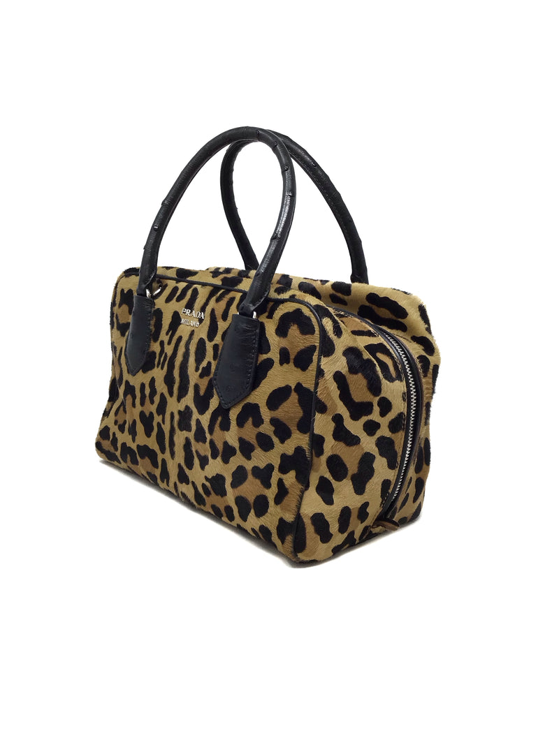 Prada Leopard '16 'Inside' Calf Hair & Ostrich Handle Bag W/Strap