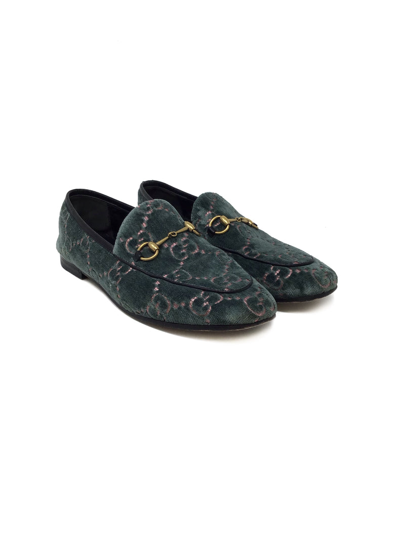 Gucci Sage/Pink W Shoe Size 38.5 'Jordaan' GG Velvet Loafer