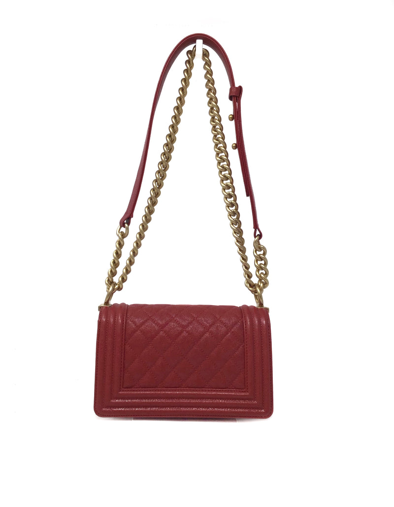 Chanel Red/Gold '19 'Boy' SM Caviar Quilted Bag
