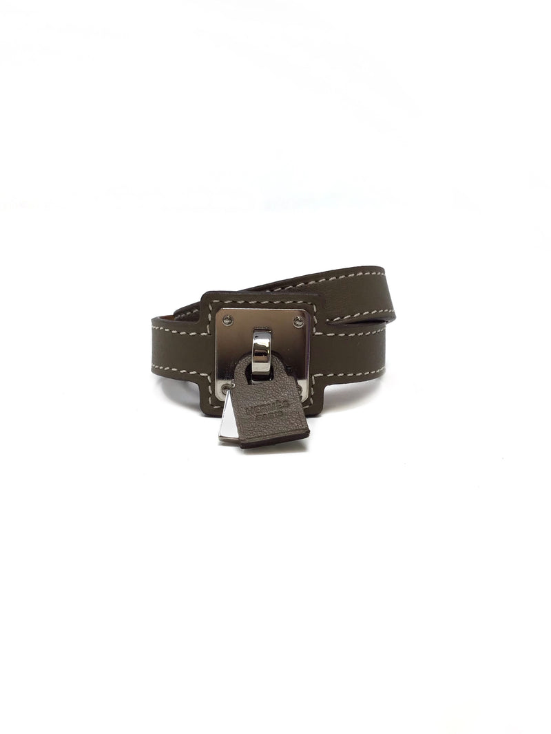 Hermes Taupe WB! '19 'O'Kelly' Palladium Leather Wrap Bracelet