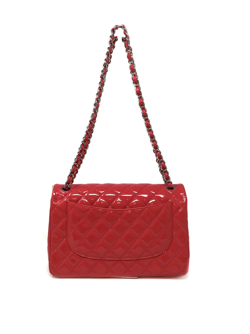 Chanel Coral/Silver NWB! '16C LG Patent Quilted Double Flap Bag