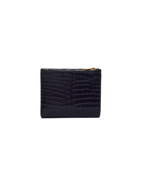 Saint Laurent '23 'Uptown' Shiny Croc-Embossed Compact Wallet