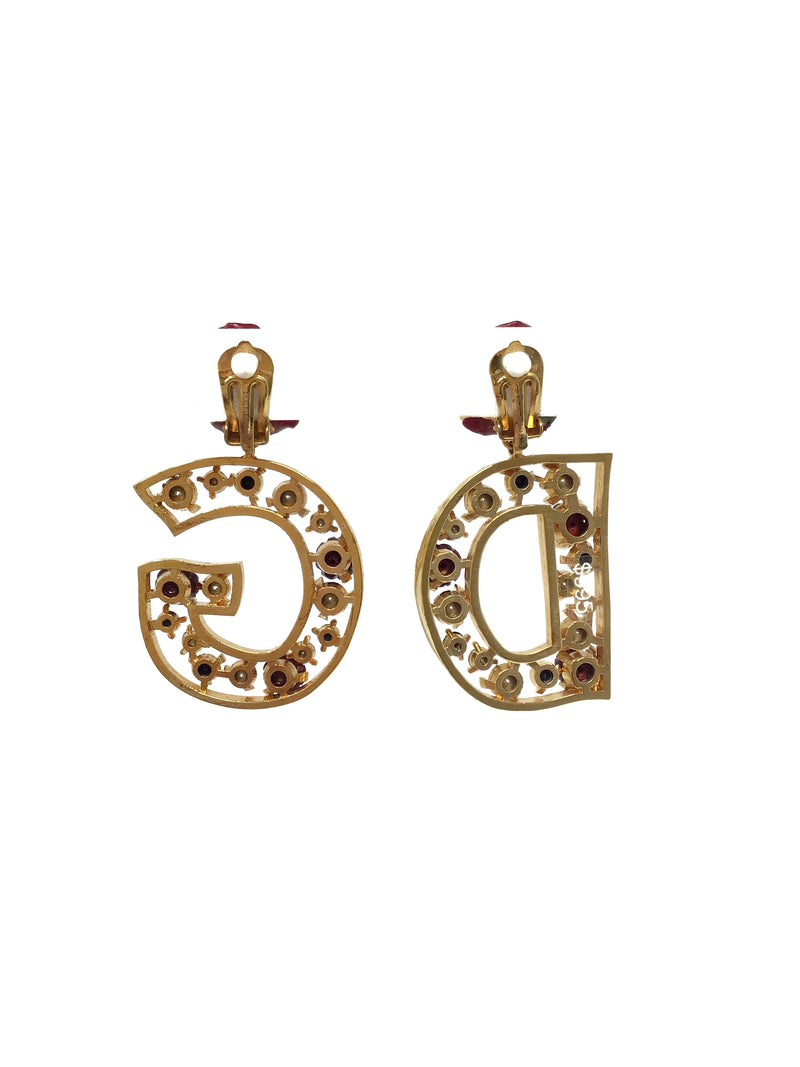 Dolce & Gabbana WB! DG Logo Rose Post Crystal Clip-On Earrings