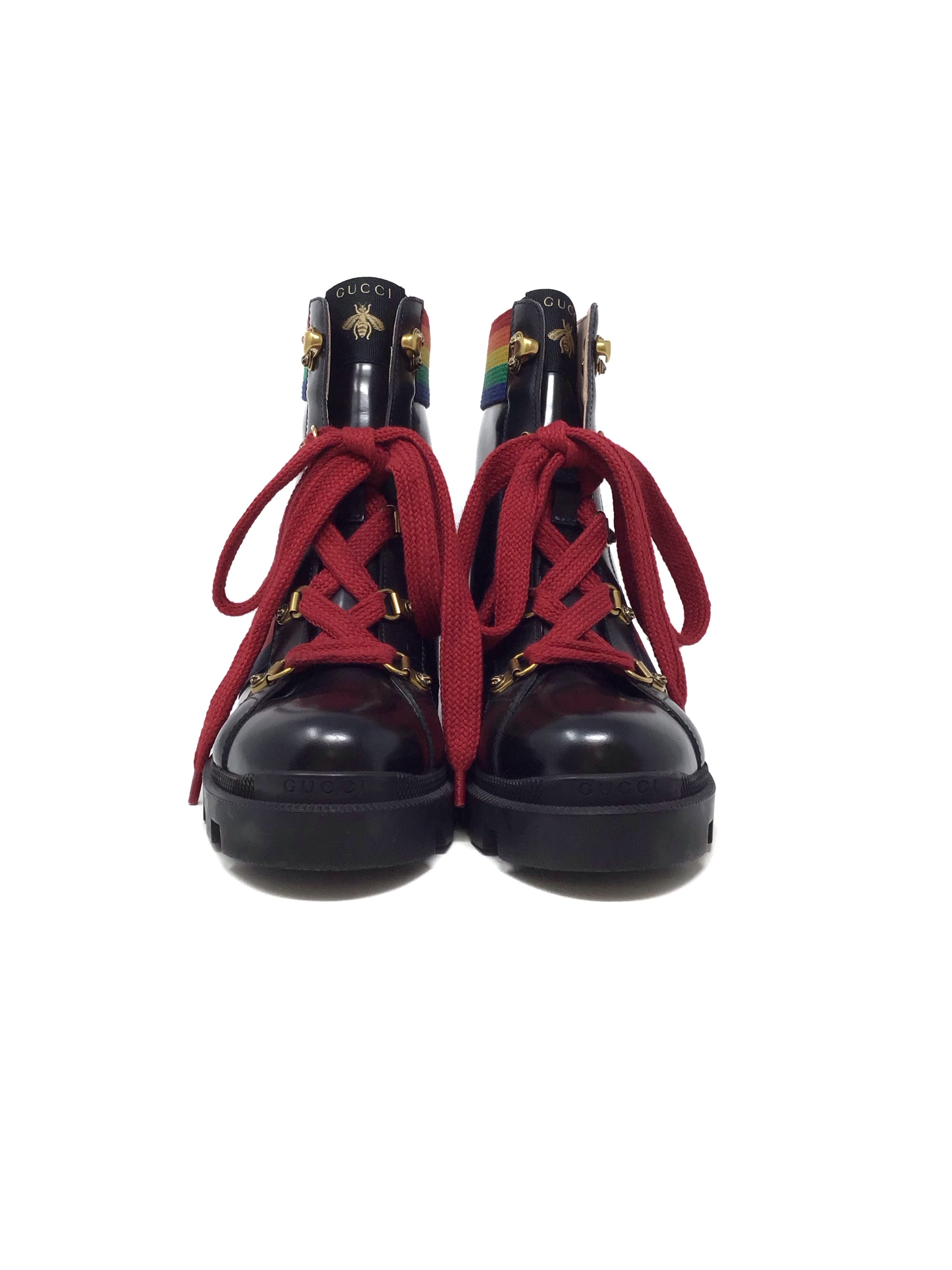 Gucci W Shoe Size 36 18 Rainbow Trip Web Lace Up Combat Boots The Little Bird