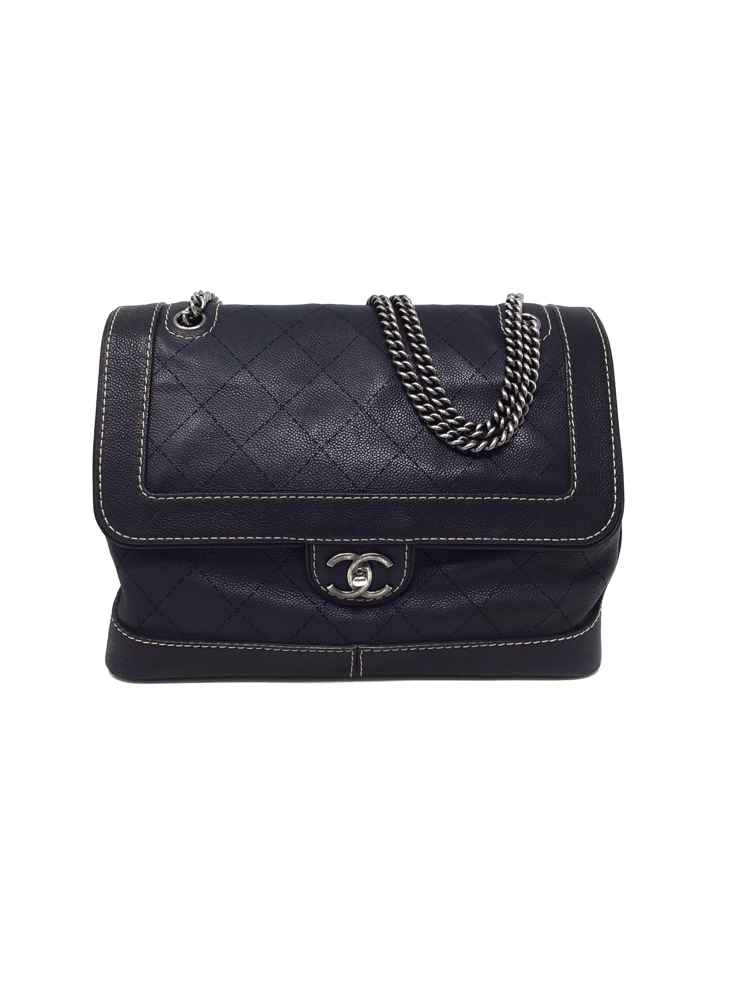 Chanel Navy '12 Caviar Perforated Contrast Stitch Flap Bag – The